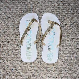 # BRIDAL SQUAD gold and white bridesmaid wedding sandals. Worn once. Size 8